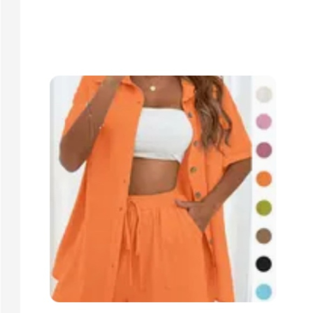 Orange Button-Up Shirt and Shorts Set